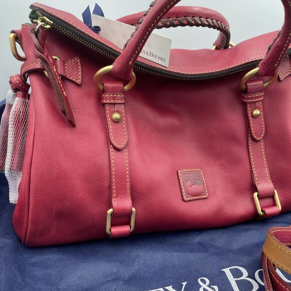 Dooney & Bourke Satchel Florentine Pebbled Leather Tassels Raspberry READ - Picture 4 of 16